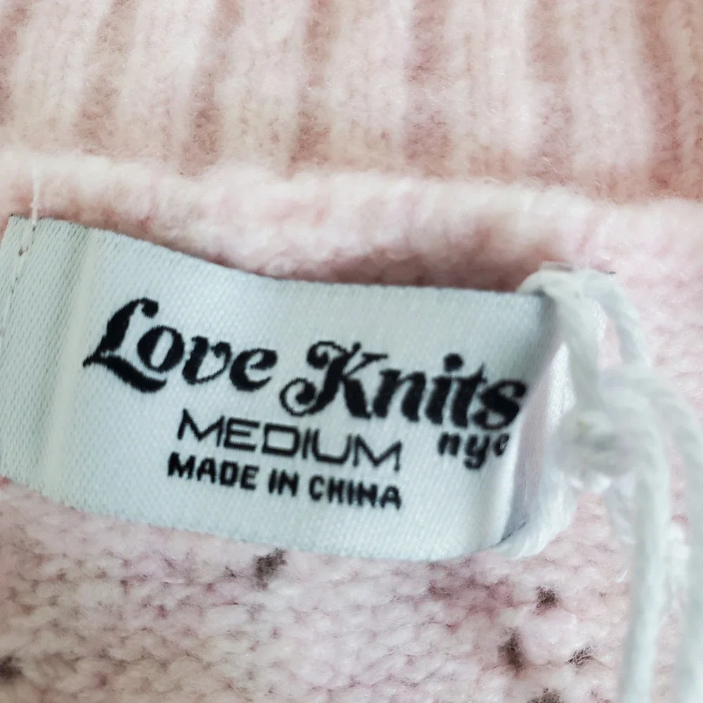 Love Knits Cardigan Girls Medium Pink Heart Applique Pointelle Knit Sweater NWTG